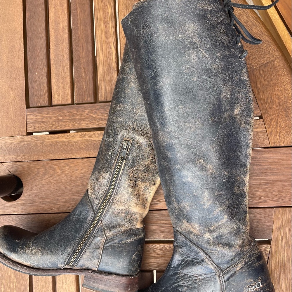 BED|STU Women's Lace-Up Tall Riding Boots in Dark Brown/Black - Picture 6 of 11